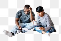 PNG Couple managing the debt, collage element, transparent background