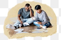 PNG Couple managing the debt, collage element, transparent background