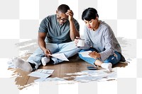 PNG Couple managing the debt, collage element, transparent background