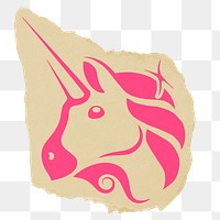 Unicorn head png sticker, ripped paper, transparent background