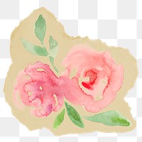 Watercolor rose flower png sticker, ripped paper, transparent background