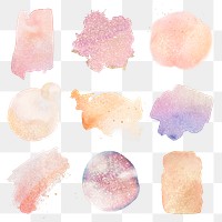 Aesthetic png sticker, watercolor graphic set
