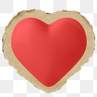 Red 3D heart png sticker, ripped paper on transparent background