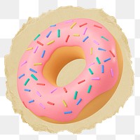 3D donut png sticker, ripped paper, transparent background