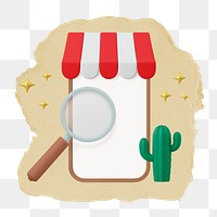 3D online store png sticker, ripped paper, transparent background