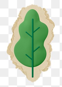 3D tree png sticker, ripped paper, transparent background