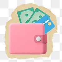 3D wallet png sticker, ripped paper, transparent background