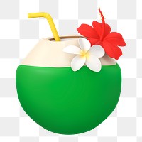 Coconut drink  png sticker, fruit 3D cartoon transparent background