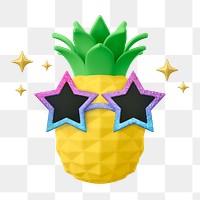 Funny pineapple png sticker, fruit 3D cartoon transparent background