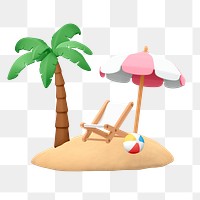 Beach png sticker, summer 3D cartoon transparent background