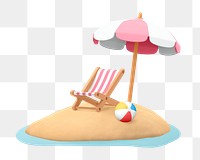 Beach png sticker, summer 3D cartoon transparent background