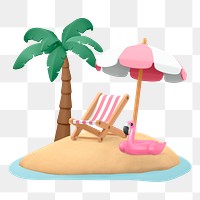 Beach png sticker, summer 3D cartoon transparent background