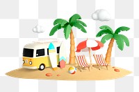 Beach png sticker, vacation 3D cartoon transparent background