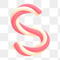 Candy png sticker, s alphabet  dessert 3D cartoon transparent background