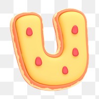 Cookie png sticker, u alphabet  dessert 3D cartoon transparent background