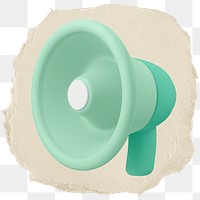 3D megaphone png sticker, ripped paper, transparent background