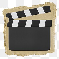 3D film slate png sticker, ripped paper, transparent background