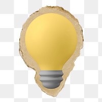 Light bulb png torn paper border sticker, creative business collage element, transparent background