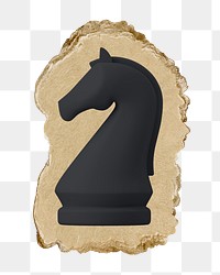 3D chess piece png sticker, ripped paper, transparent background