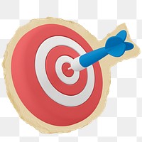 3D dartboard png sticker, ripped paper, transparent background