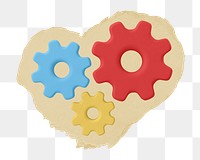 3D  gears png sticker, ripped paper, transparent background