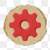 3D  gear png sticker, ripped paper, transparent background