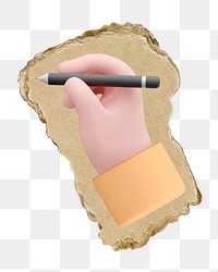 Hand holding pen png sticker, ripped paper, transparent background