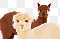 Alpaca png, white and brown illustration sticker, transparent background