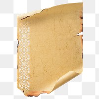 Burnt vintage scroll png, transparent background 