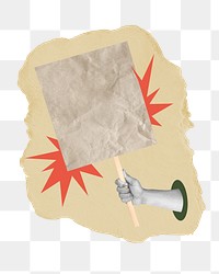 Protest sign png sticker, ripped paper, transparent background