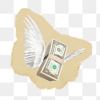 Flying money png sticker, ripped paper, transparent background