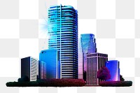 Neon skyscrapers png sticker, city skyline, transparent background