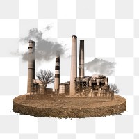 Factory air pollution png, floating island, transparent background