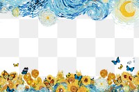 Starry Night png border sticker, Van Gogh's famous painting remixed by rawpixel, transparent background