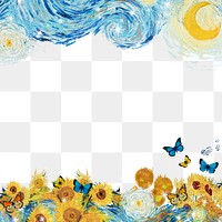 Starry Night png border sticker, Van Gogh's famous painting remixed by rawpixel, transparent background
