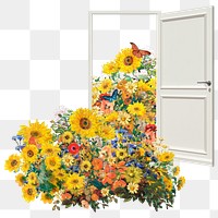 Sunflower door png sticker,  famous painting remixed by rawpixel, transparent background