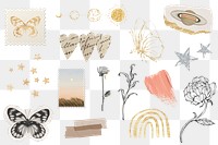 Nature png sticker, ripped paper set transparent background