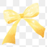 Yellow bow png sticker, watercolor design in transparent background