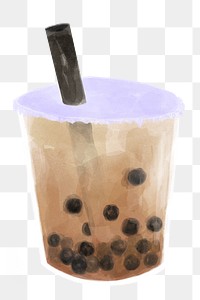 Bubble tea png sticker, watercolor design in transparent background