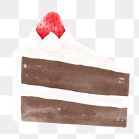 Cake slice png sticker, watercolor design in transparent background