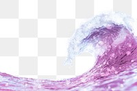 Purple ocean png wave border, sparkly aesthetic design, transparent background