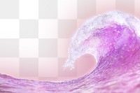 Pink ocean png wave border, sparkly aesthetic design, transparent background