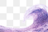 Purple ocean png wave border, sparkly aesthetic design, transparent background