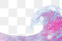 Pink ocean png wave border, sparkly aesthetic design, transparent background