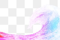 Holographic ocean png wave border, sparkly aesthetic design, transparent background