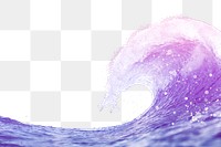 Purple ocean png wave border, sparkly aesthetic design, transparent background