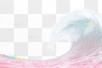 Pastel ocean png wave border, sparkly aesthetic design, transparent background