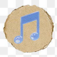 Music note png icon sticker, ripped paper badge, transparent background