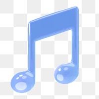 Music note png icon sticker, blue 3D rendering, transparent background