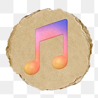 Music note png icon sticker, ripped paper badge, transparent background